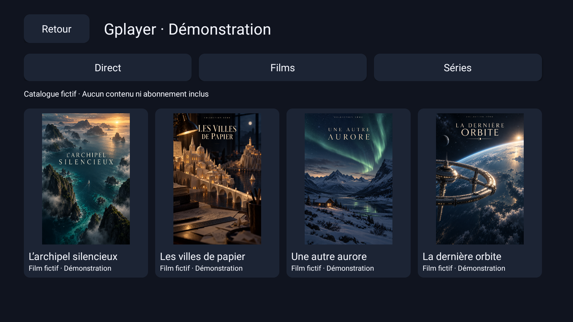 Fiktionsfilm og originale illustrationer i Gplayer-kataloget.